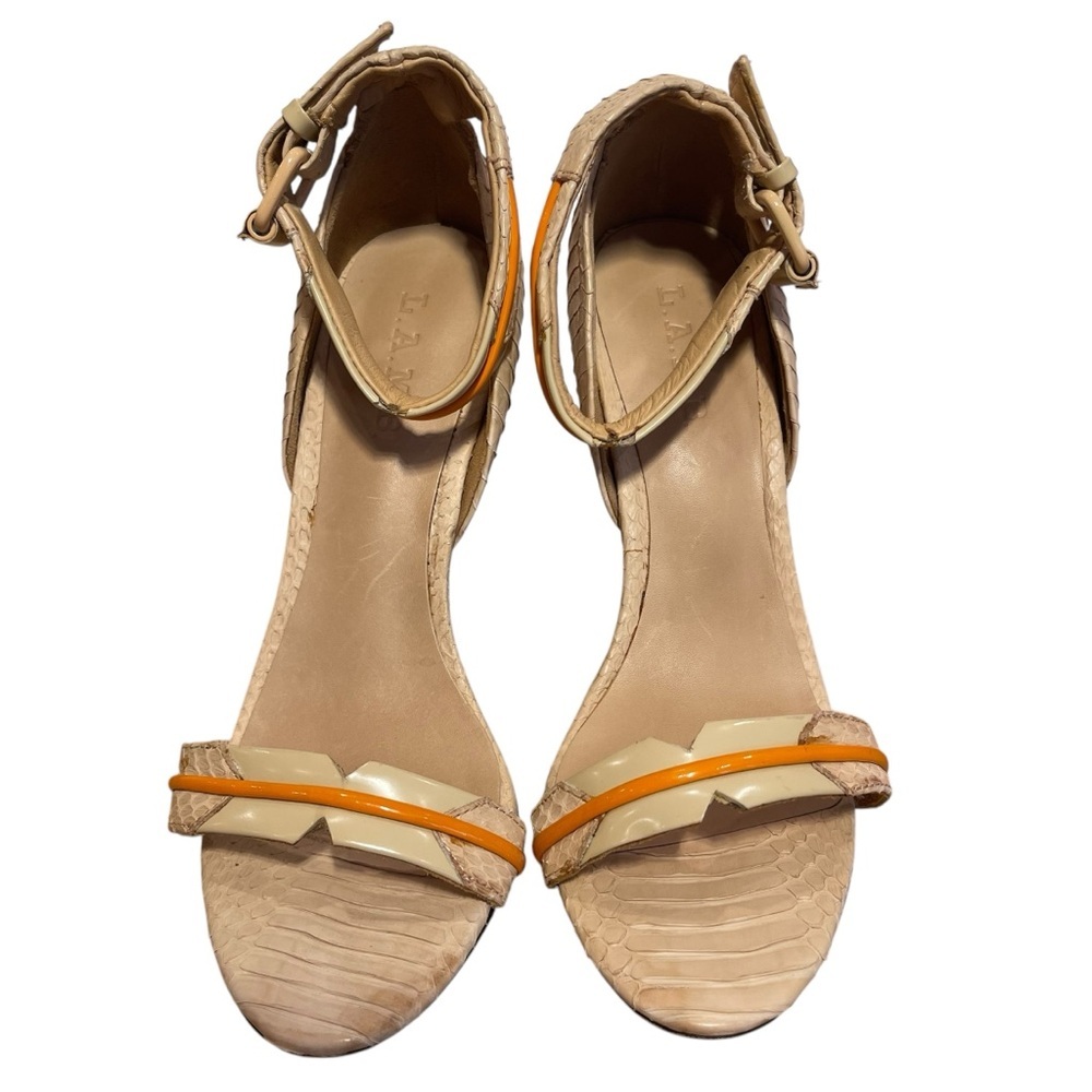 L.A.M.B.‎ Gwen Stefani Beige Orange Leather Heels Ankle Strap Women’s Size 8 - Picture 4 of 8